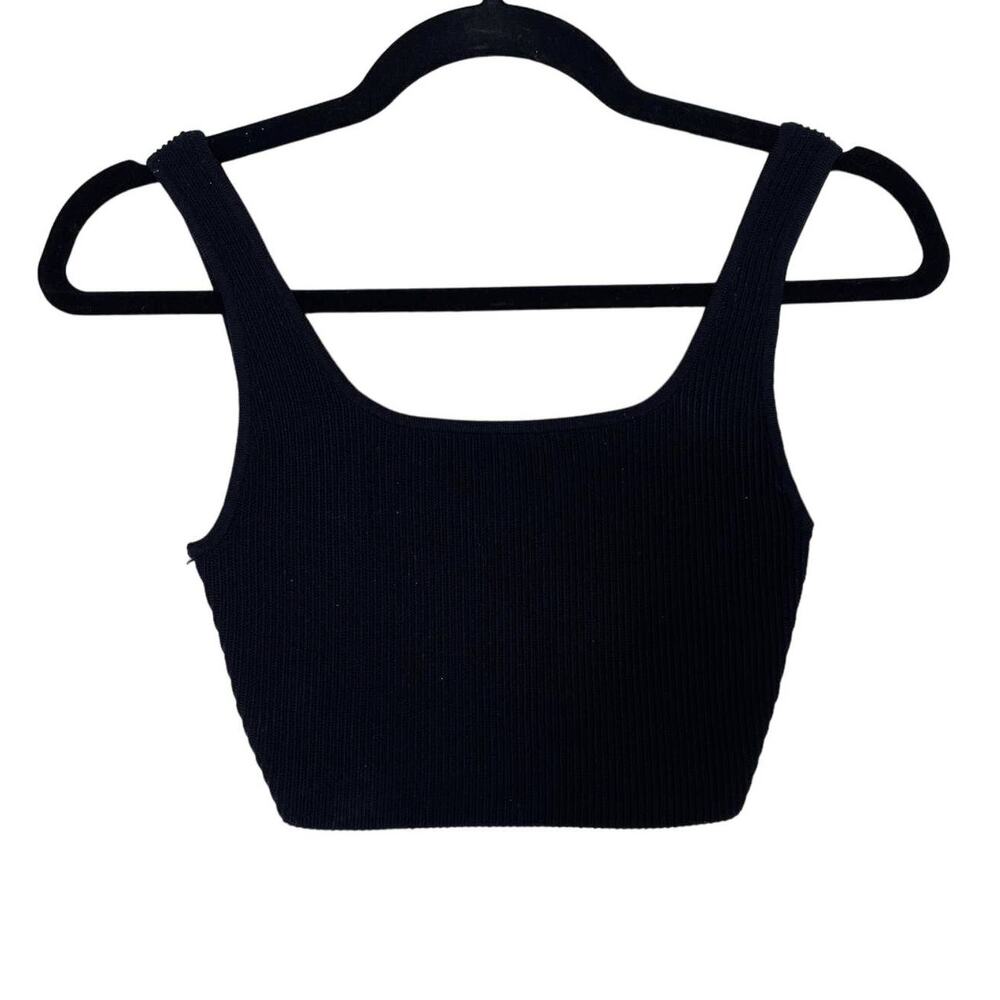 Aritzia Babaton Small S Black Sculpt Knit Ribbed Cropped Tank Top Square Neck